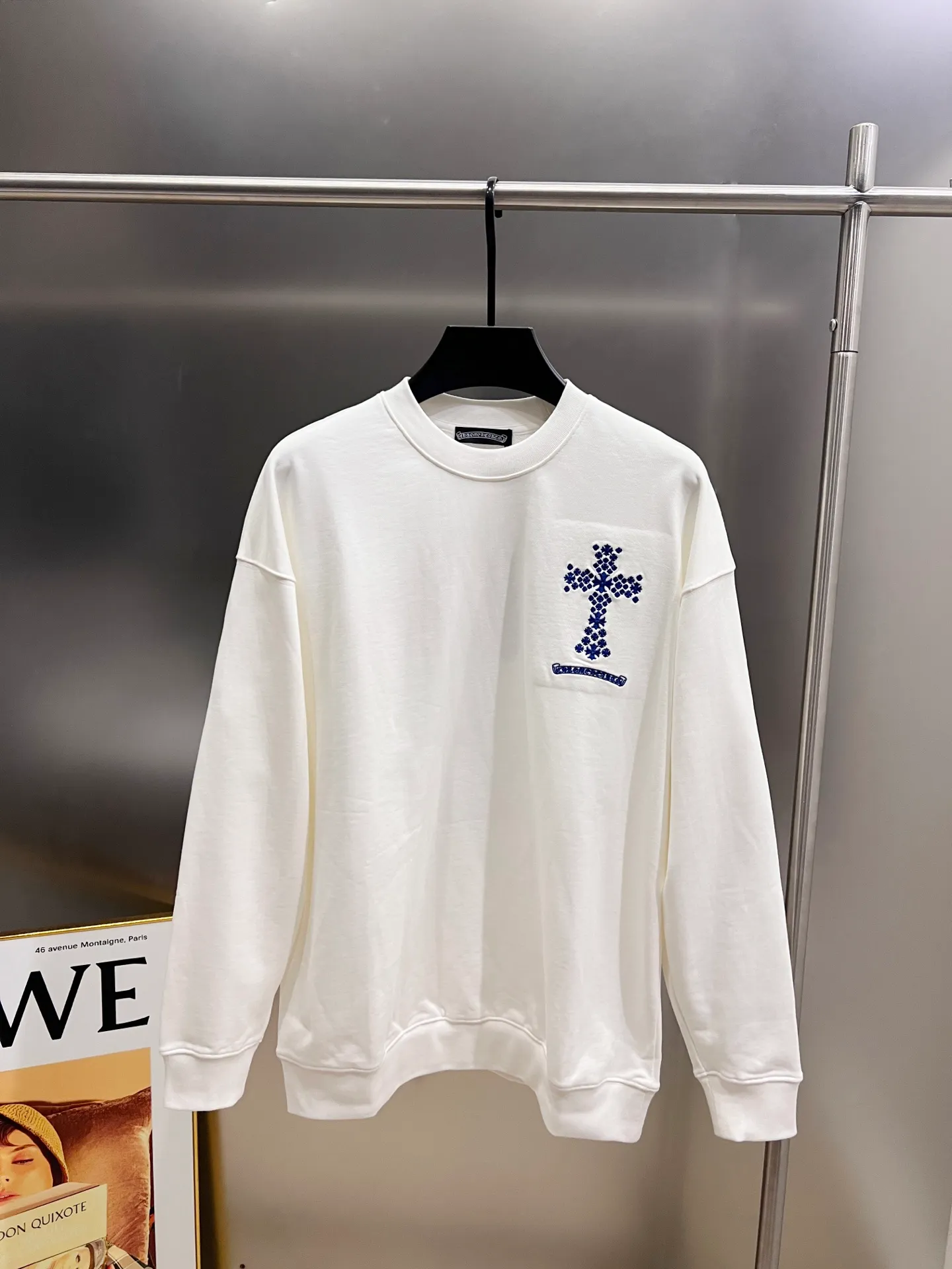 🅿️290 CH Crow 2025 autumn and winter new round neck long-sleeved sweatshirt, horseshoe Sanskrit letters + cross three-dimensional embroidery process, the real thing is great🔥Same style for men and women, loose version, size S M L XL XXL five sizes black white